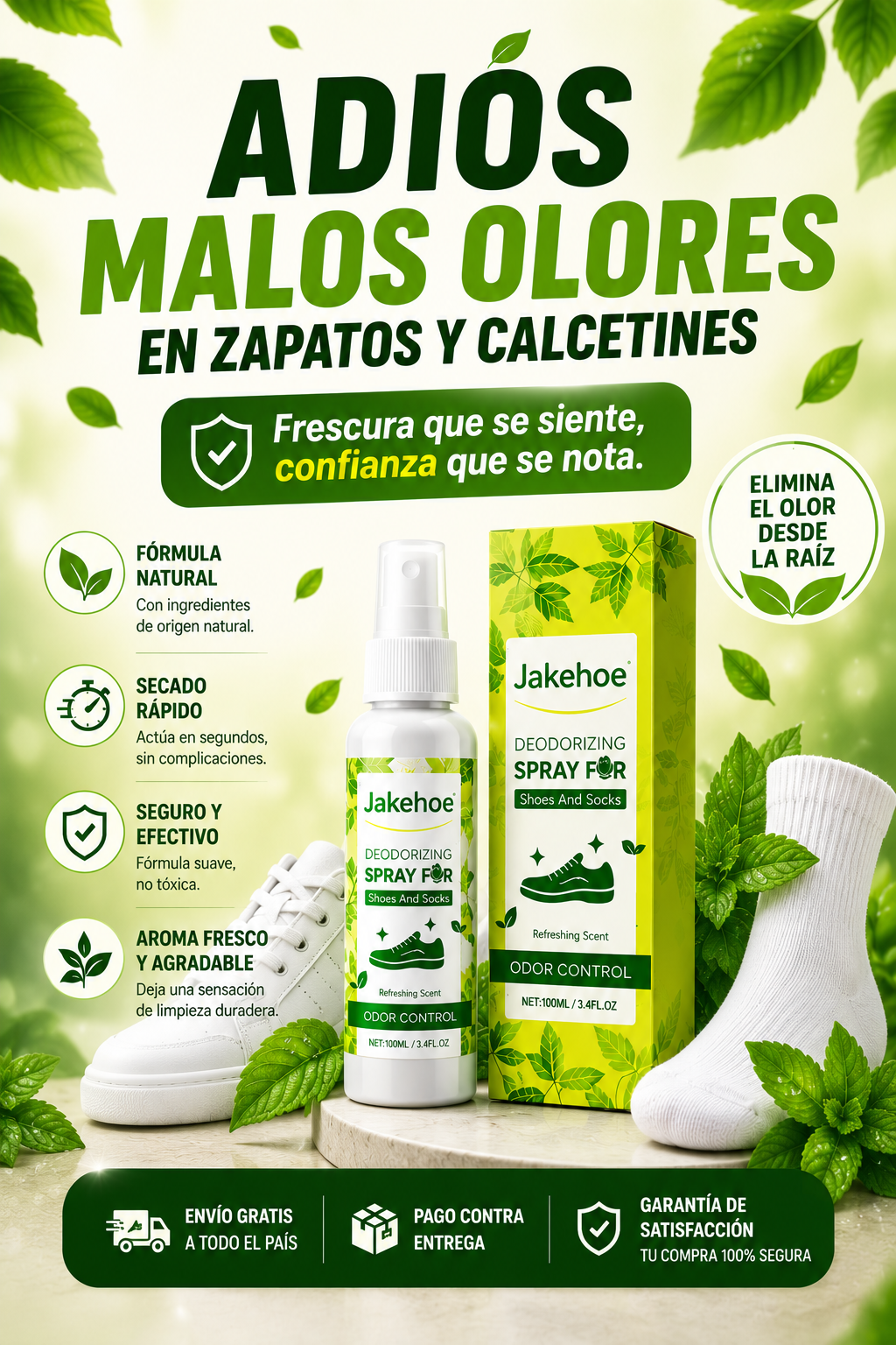 Jakehoe Spray Desodorizante / Di adiós a los malos olores en zapatos y calcetines / Envío gratis.