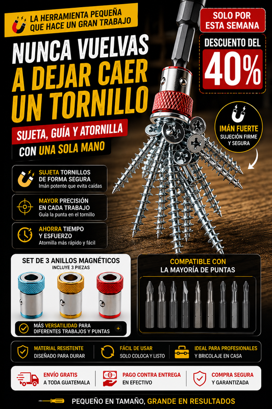 Pack de 3 Anillos Magnéticos Para Destornillador Trabaja más rápido y sin caídas